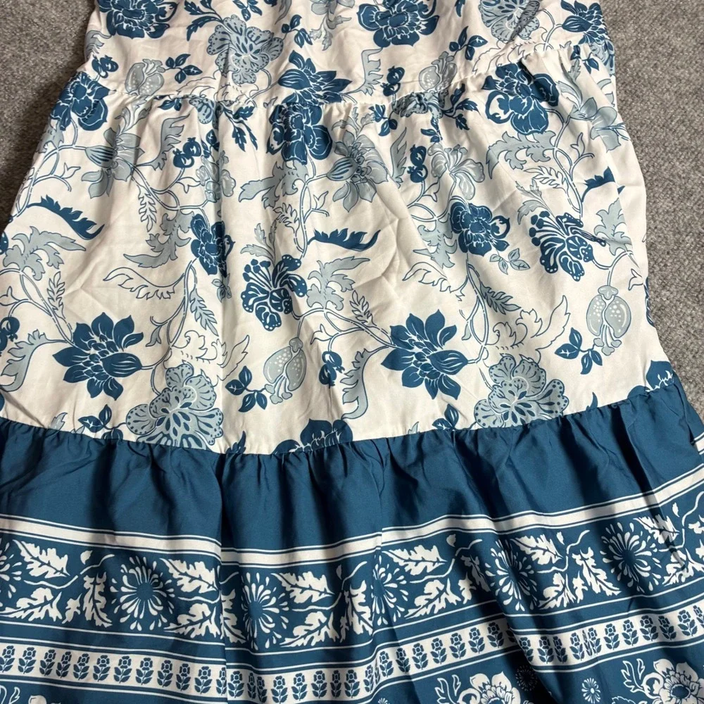 Cupshe Floral Maxi Dress Womens M Blue White Ruched Slip Boho NEW - Picture 4 of 11